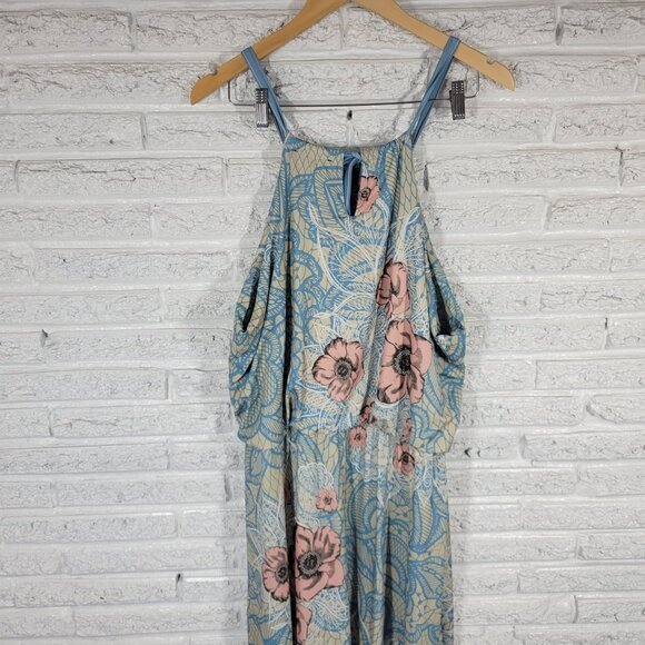 Lily by Firmiana Womens Dress 1XL Plus Maxi Sheath Blue Floral Slip FLO101E - Picture 7 of 11